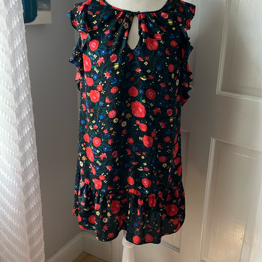 J Crew sleeveless ruffle floral loose dress EUC S